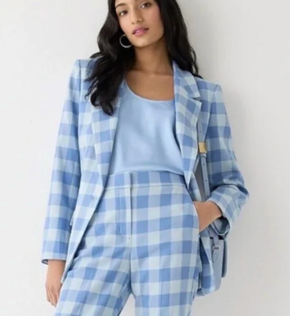 J. Crew Willa Blazer Gingham Italian City Wool Blend Plaid Blue 18